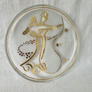 Art Deco Reverse Gold Painted Round Serving Tray Ballroom Dancers MCM
